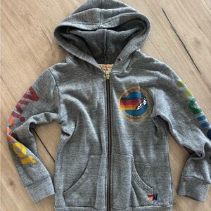 Aviator Nation Gray Hoodie with Rainbow Accents